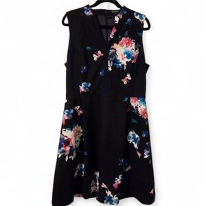 Ellen Tracy Womens Floral Black Sleeveless Fit And Flare Dress With Pockets. 14
